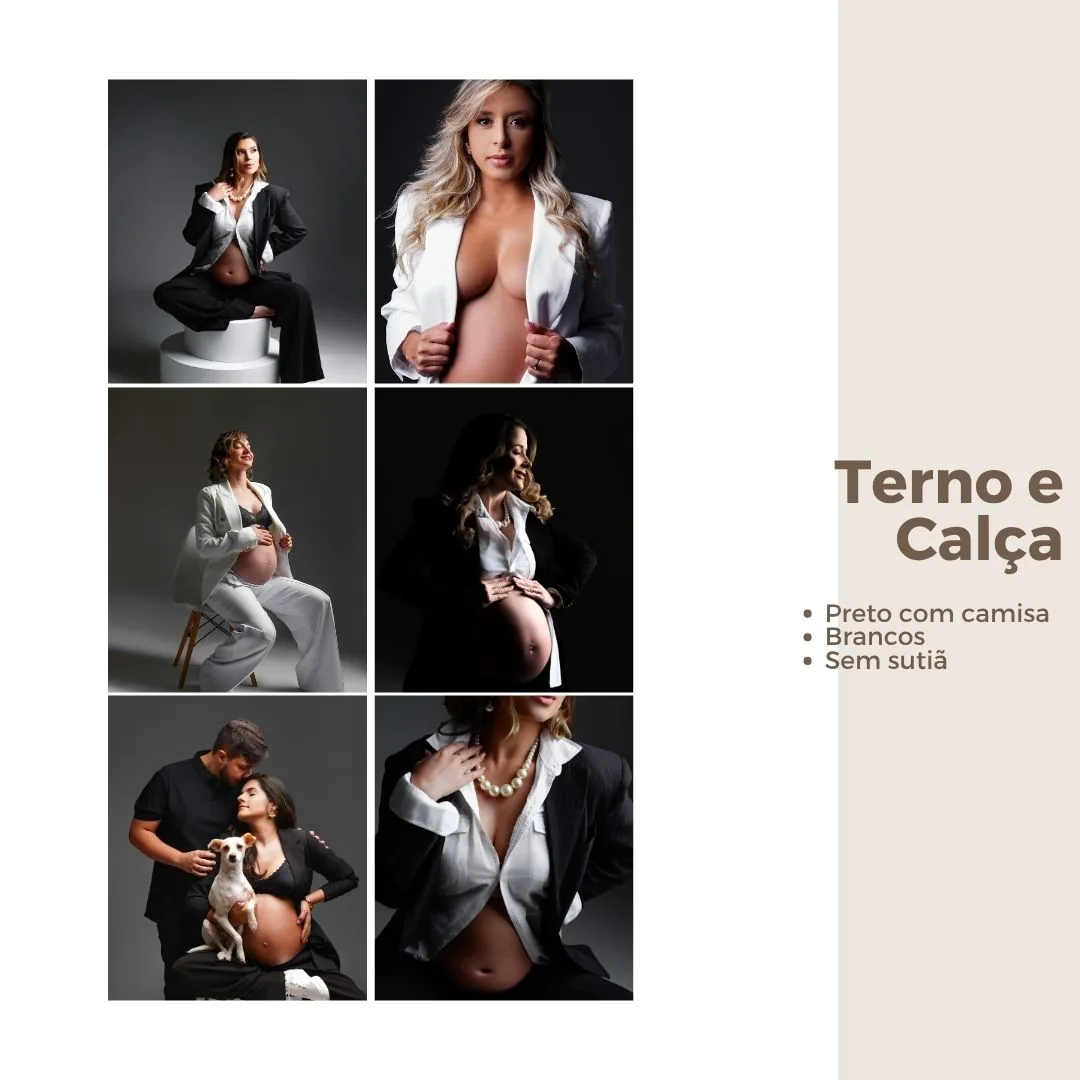 Look terno e calça — versões preto com camisa, branco e sem sutiã por baixo do blazer
