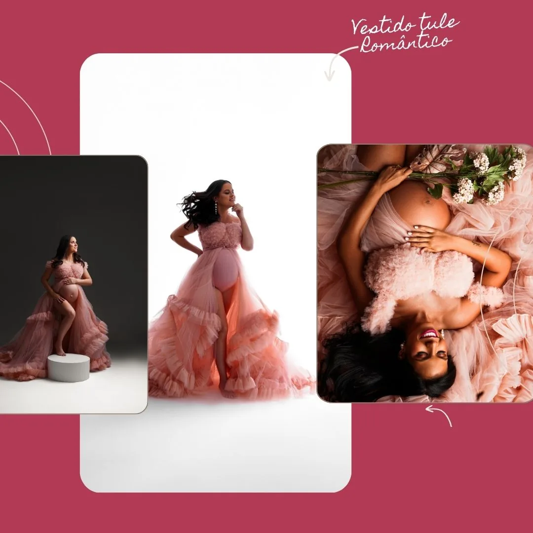 Vestido de tule rosa romântico com camadas de babado