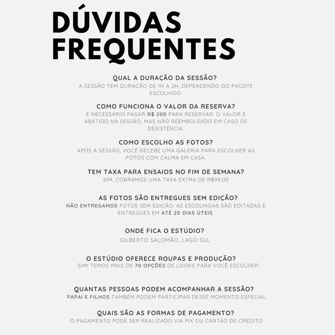 Dúvidas frequentes sobre a sessão de ensaio gestante do estúdio